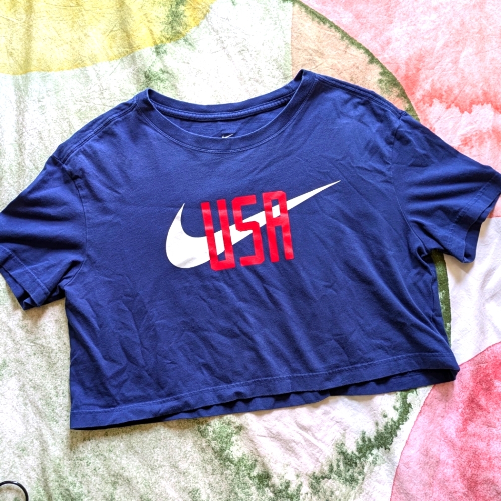 Nike USA Olympic Tee Shirt M, Medium, Navy Crop Ladies, women's cotton Top